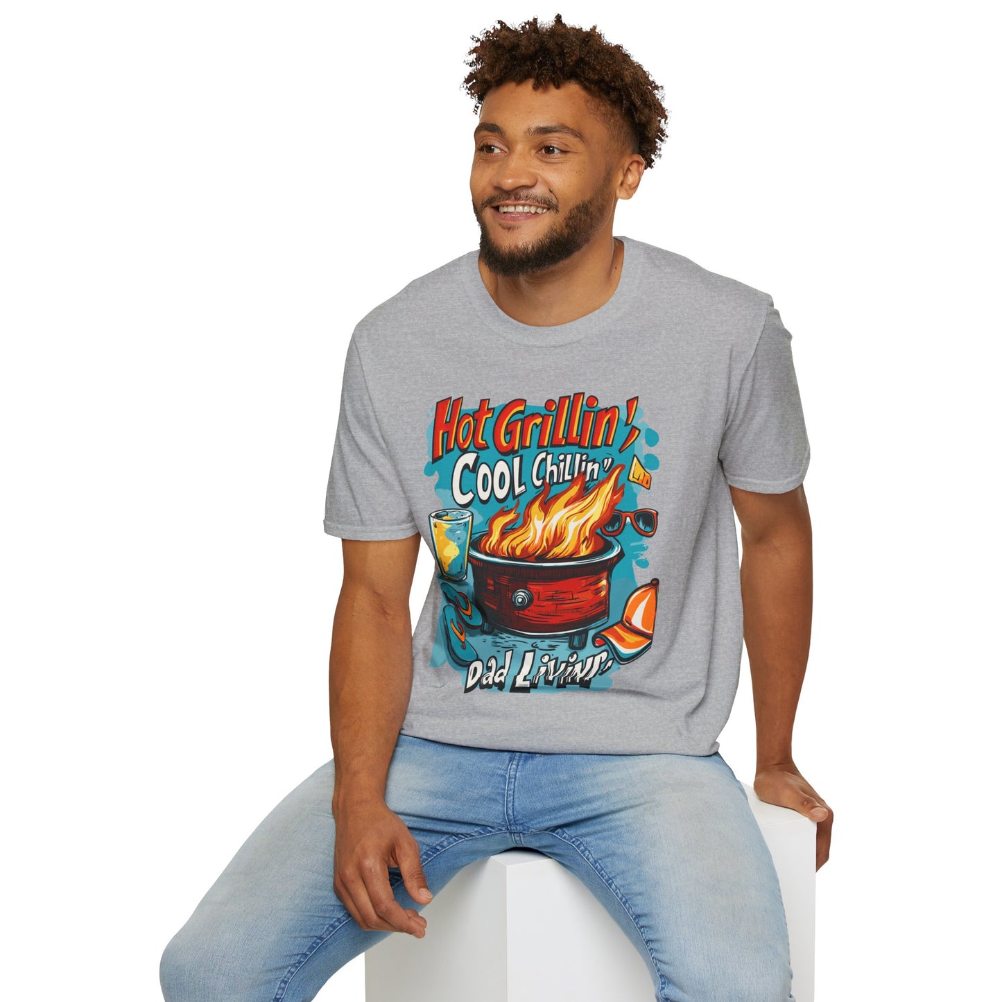 Hot Grillin Cool Chillin Cool Dad T-Shirt | Father's Day Gift | Unisex Tee for Dads | Comfortable Casual Wear | Gift for Dad | Fire Theme