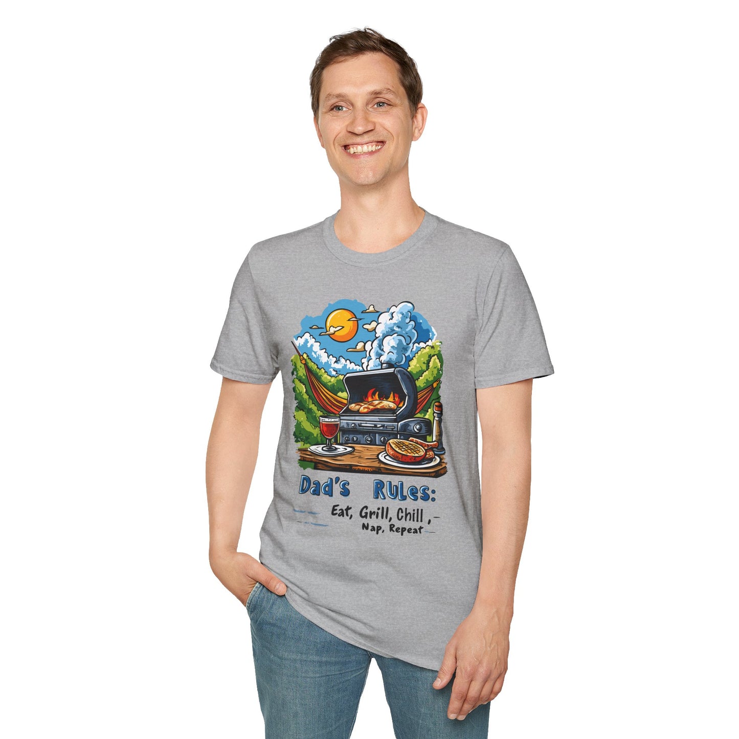 Dad's Rules: Eat Grill Chill, Nap Repeat T-Shirt | Father's Day Gift | Unisex Tee for Dads | Comfortable Casual Wear | Gift for Dad | Fire Theme