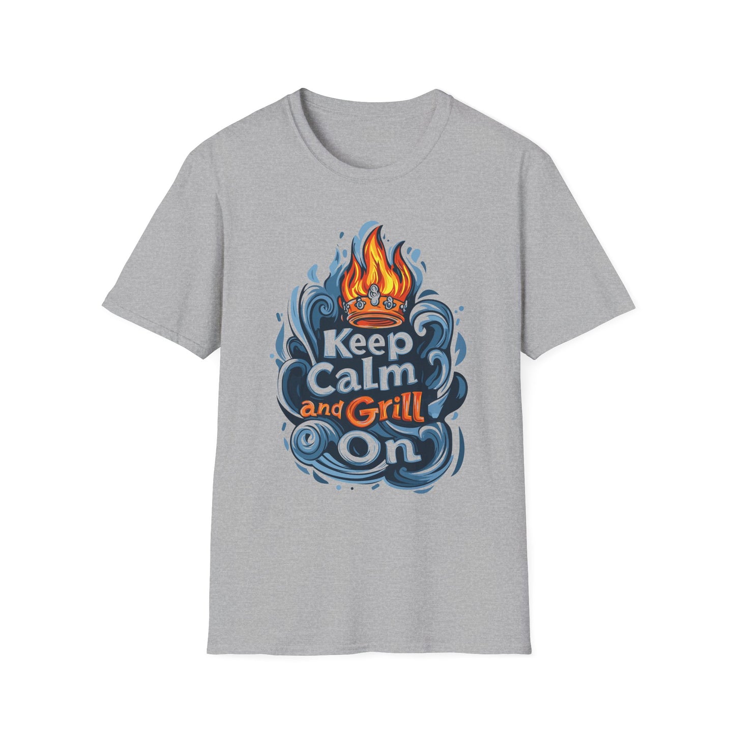 Keep Calm and Grill On T-Shirt | Father's Day Gift | Unisex Tee for Dads | Comfortable Casual Wear | Gift for Dad | Fire Theme