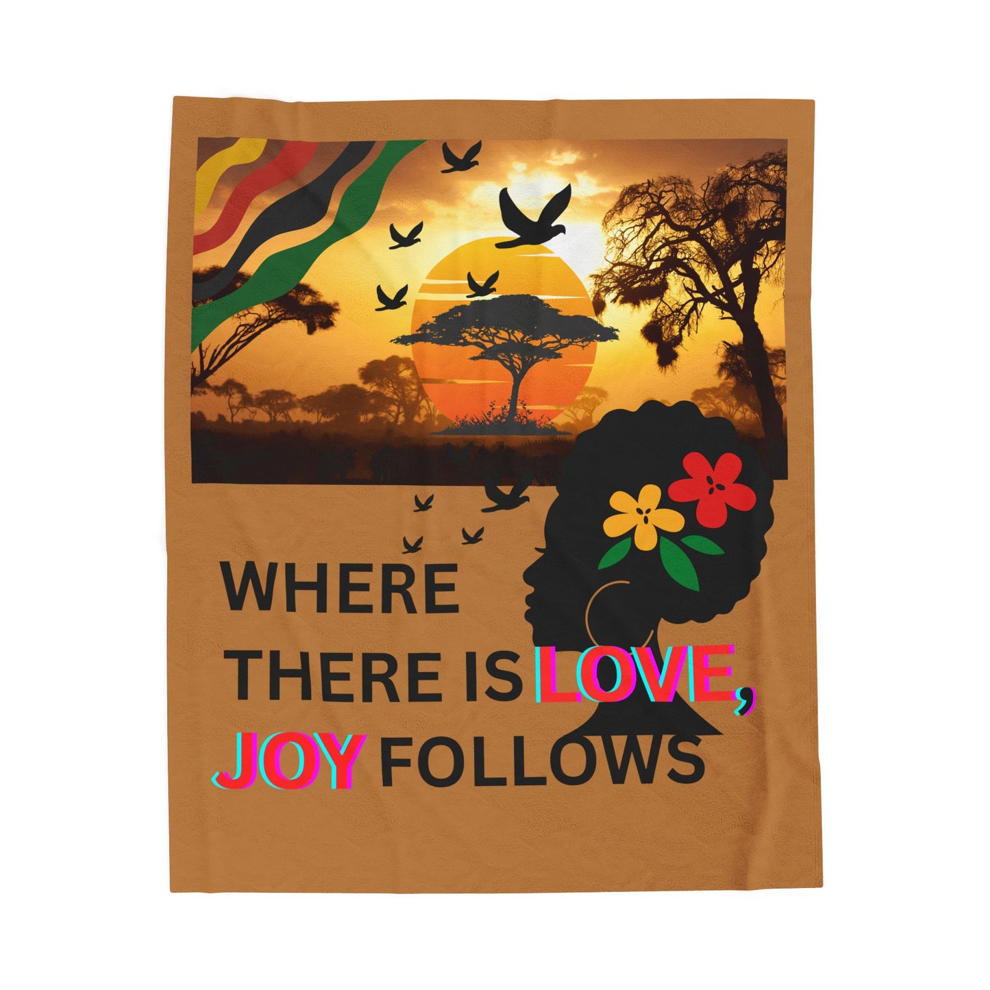 Vibrant Love and Joy Plush Blanket – Cozy Home Essential, Gift for Friends & Family, Perfect for Winter, Self-Care, Affirmation, Ethnic African Decor