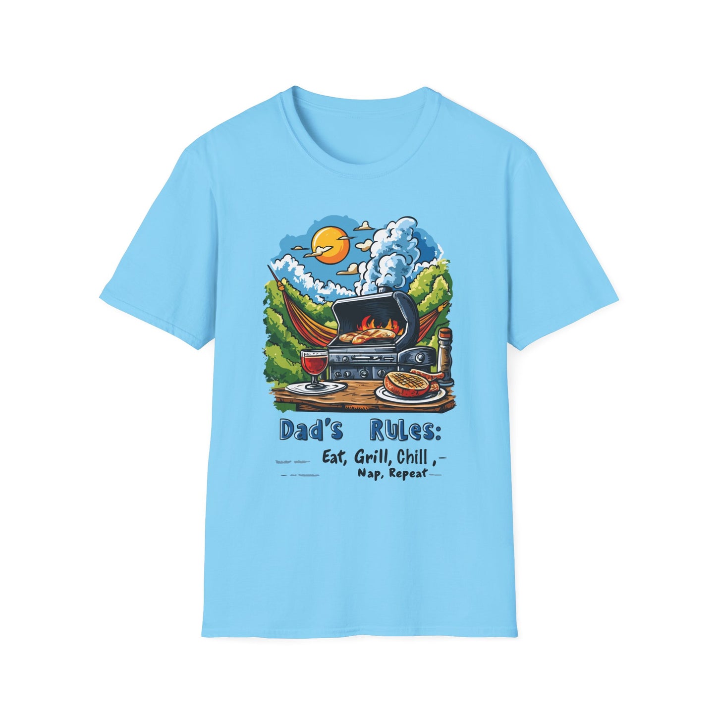 Dad's Rules: Eat Grill Chill, Nap Repeat T-Shirt | Father's Day Gift | Unisex Tee for Dads | Comfortable Casual Wear | Gift for Dad | Fire Theme