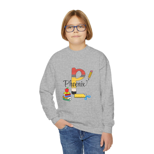 Custom name unisex alphabet sweatshirt for youth, toddlers & adults. Toddler and preschool gift, First Day Of School, fun shirt for youth
