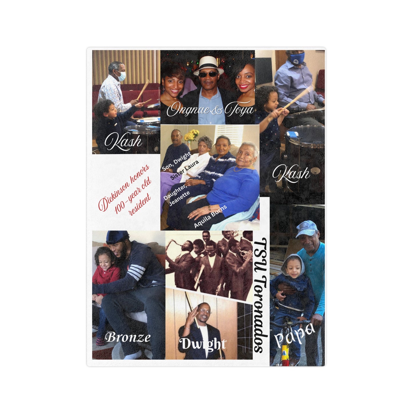 Personalized Photo Collage Velveteen Microfiber Blanket — Custom Family Memory Throw with Names