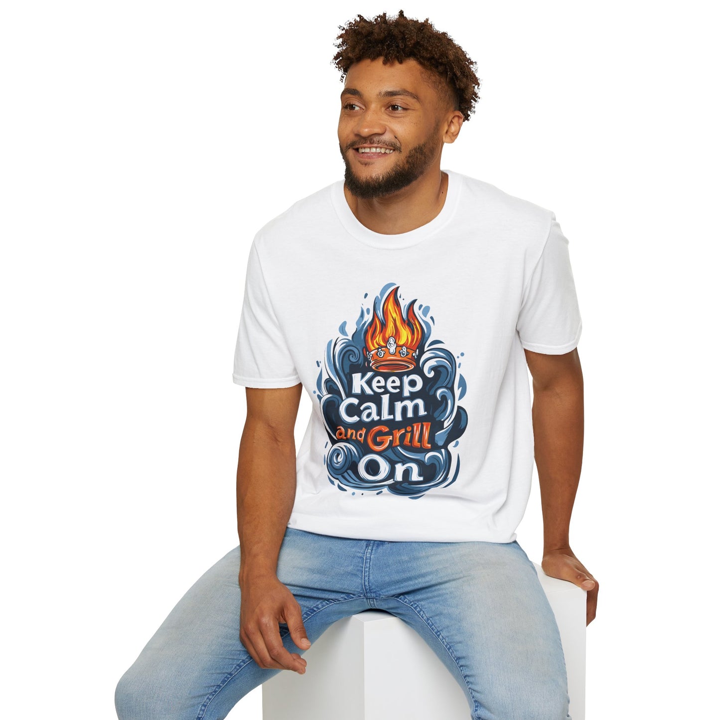 Keep Calm and Grill On T-Shirt | Father's Day Gift | Unisex Tee for Dads | Comfortable Casual Wear | Gift for Dad | Fire Theme