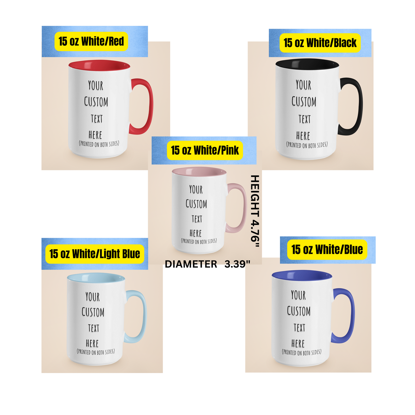 Custom Text Mug, Personalized Text 15 oz Coffee Cup, Customized Your Own Word Mug, Personal Quote or Phrase Coffee Mug, Birthday Gift