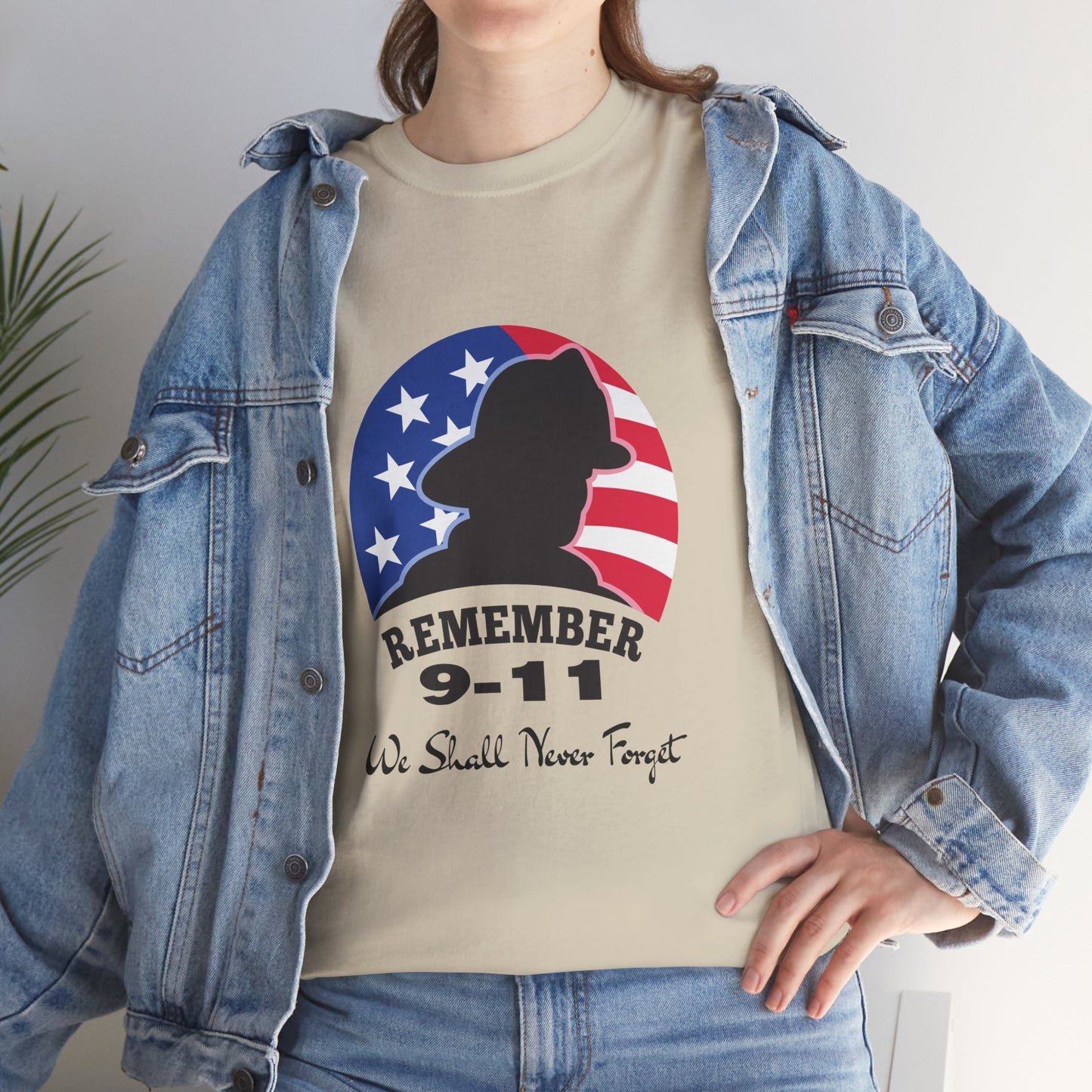 We Shall Never Forget 9/11 T-shirt, Unisex Heavy Cotton Tee, Veteran T-Shirt, Patriot Day Gift, Patriotic Shirt, D-Day Shirt, Twin Towers Tee