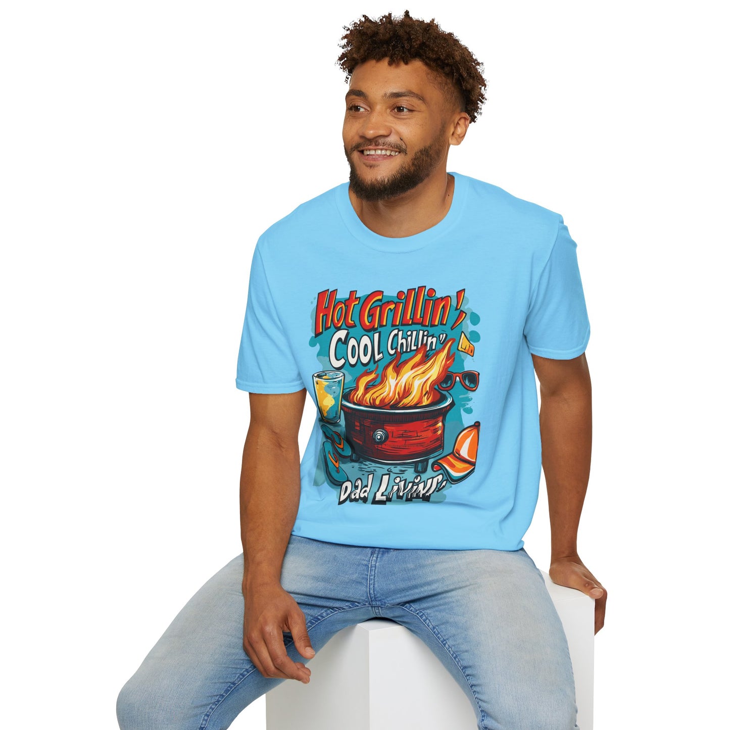 Hot Grillin Cool Chillin Cool Dad T-Shirt | Father's Day Gift | Unisex Tee for Dads | Comfortable Casual Wear | Gift for Dad | Fire Theme