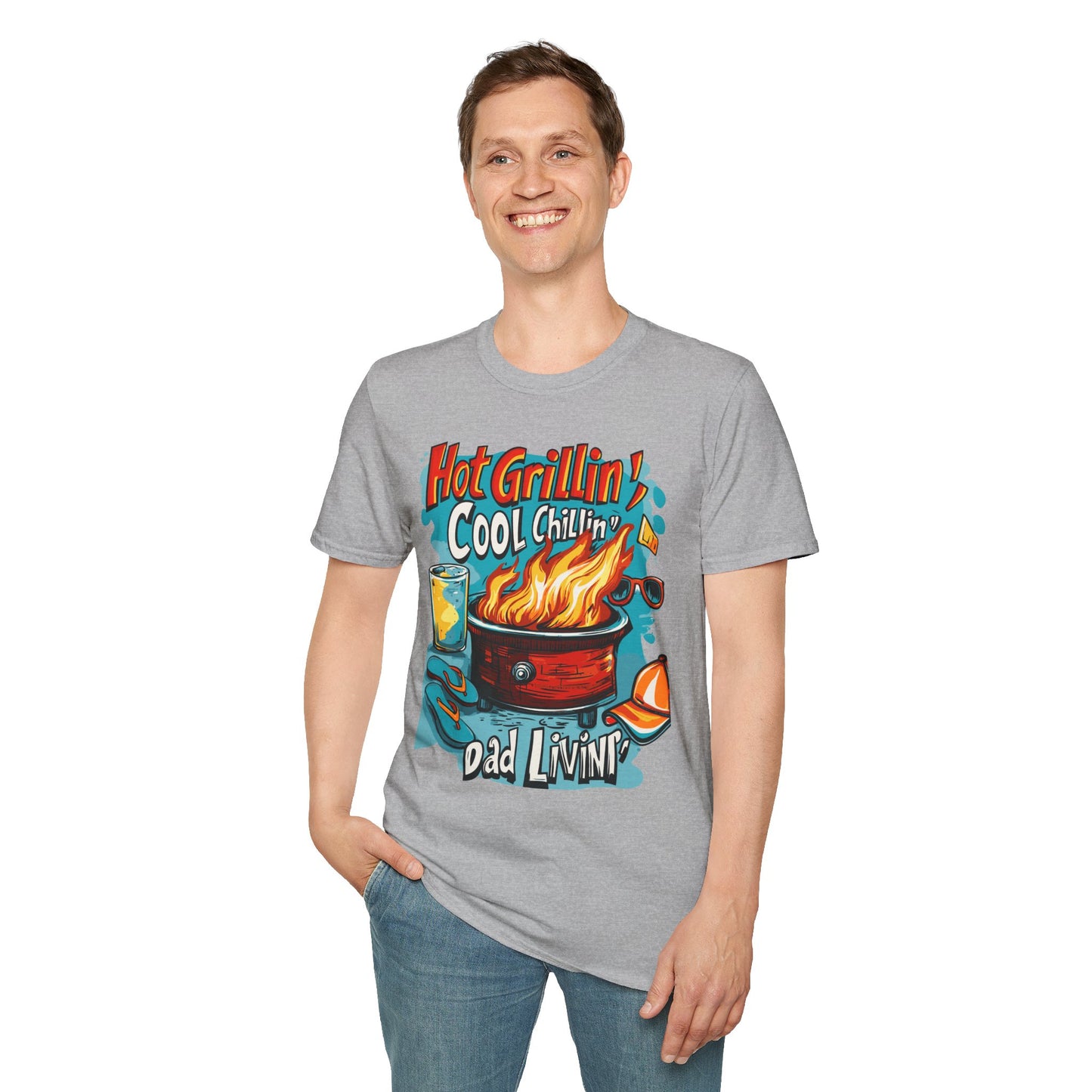 Hot Grillin Cool Chillin Cool Dad T-Shirt | Father's Day Gift | Unisex Tee for Dads | Comfortable Casual Wear | Gift for Dad | Fire Theme