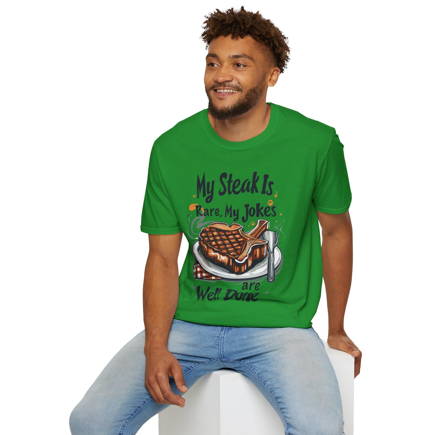 My Steak is Rare My Jokes Well Done T-Shirt | Father's Day Gift | Unisex Tee for Dads | Comfortable Casual Wear | Gift for Dad | Fire Theme