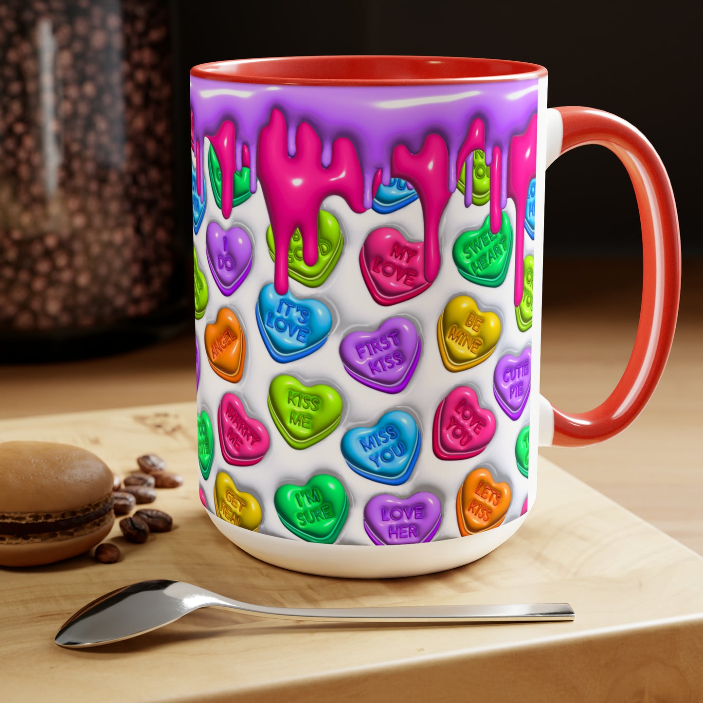 3D Valentine heart mug, Funny Valentine Heart Candy,heart candy mug, conversation heart mug, Two-Tone Coffee Mugs, 15oz