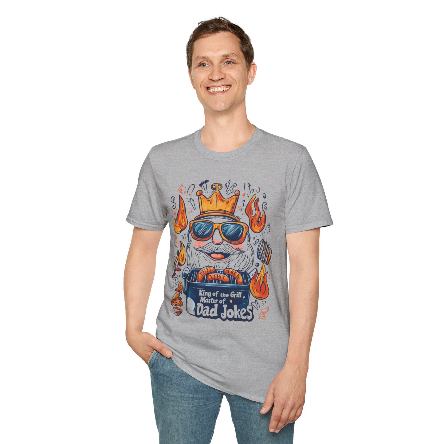 King of the Grill, Master of Dad Jokes T-Shirt | Father's Day Gift | Unisex Tee for Dads | Comfortable Casual Wear | Gift for Dad | Fire Theme