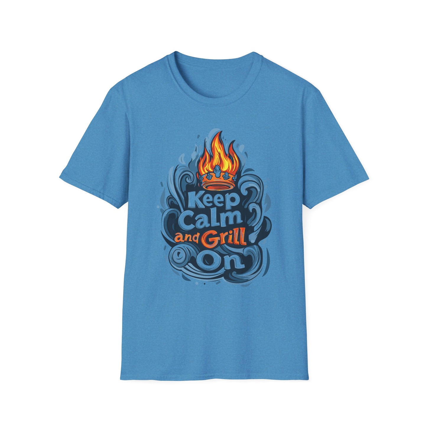 Keep Calm and Grill On T-Shirt | Father's Day Gift | Unisex Tee for Dads | Comfortable Casual Wear | Gift for Dad | Fire Theme
