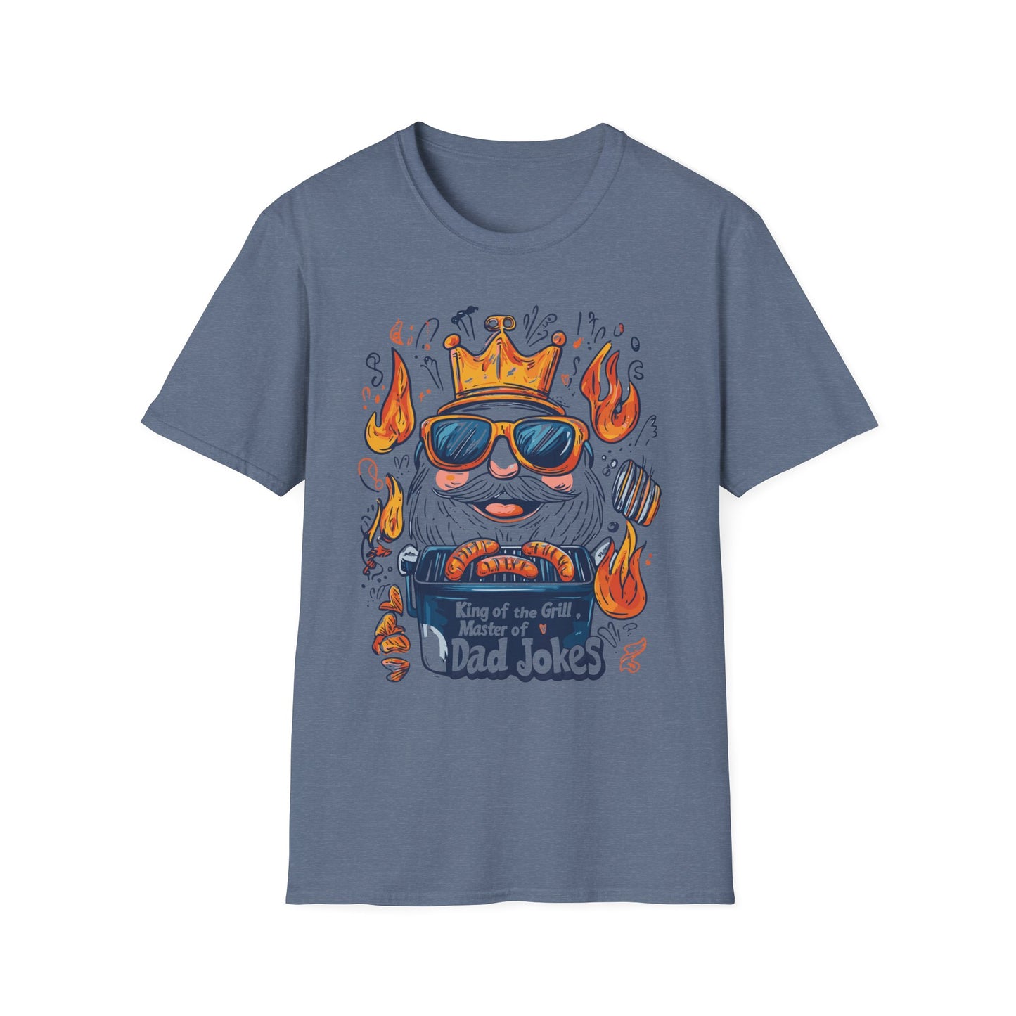 King of the Grill, Master of Dad Jokes T-Shirt | Father's Day Gift | Unisex Tee for Dads | Comfortable Casual Wear | Gift for Dad | Fire Theme