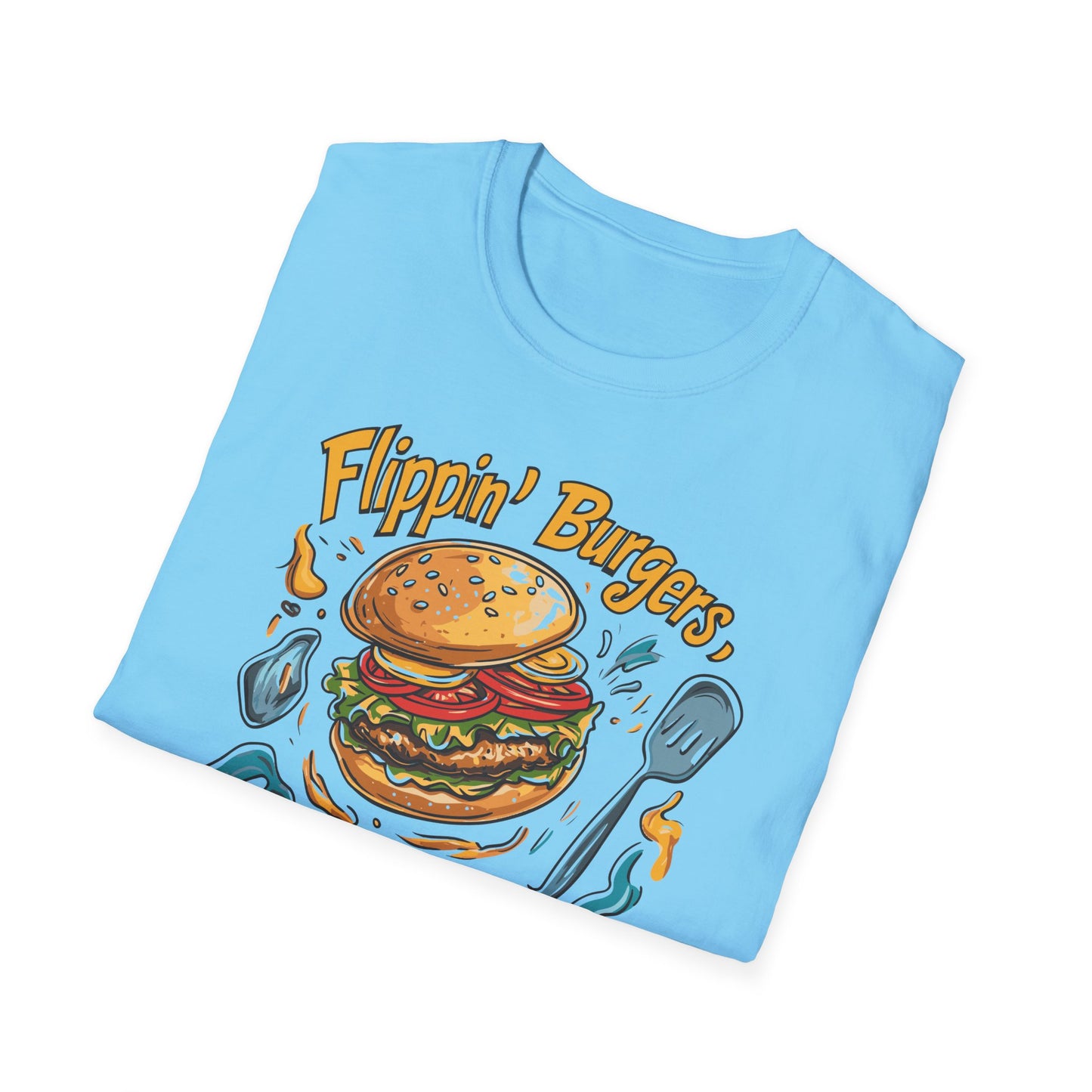 Flippin' Burgers Droppin Punchlines T-Shirt | Father's Day Gift | Unisex Tee for Dads | Comfortable Casual Wear | Gift for Dad | Fire Theme