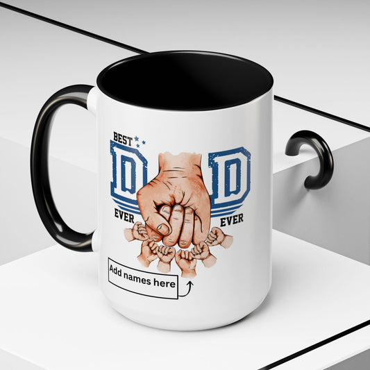 6 kids Personalized Accent Mug - Vibrant Color Contrast Coffee Mug for Coffee Lovers and Dads