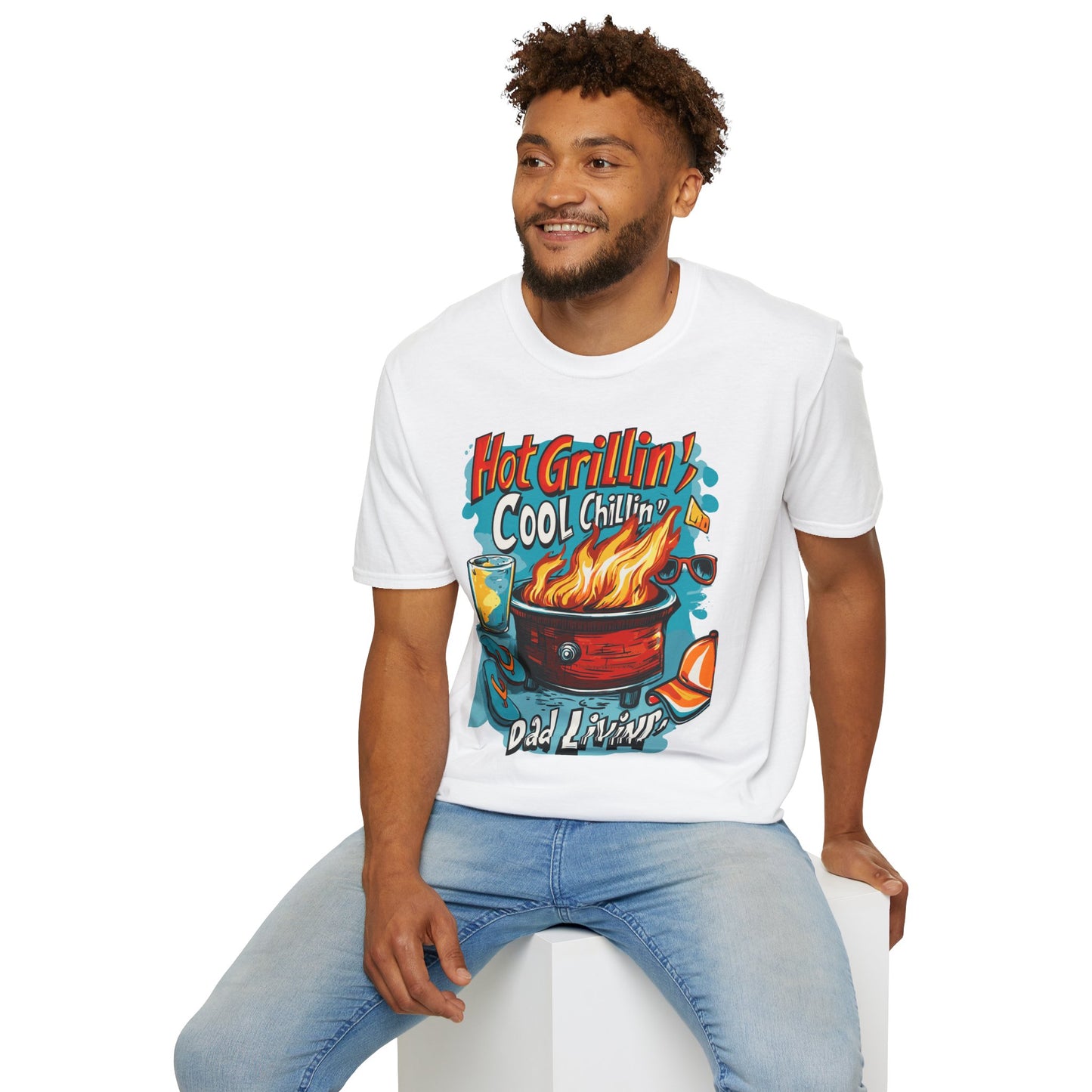Hot Grillin Cool Chillin Cool Dad T-Shirt | Father's Day Gift | Unisex Tee for Dads | Comfortable Casual Wear | Gift for Dad | Fire Theme