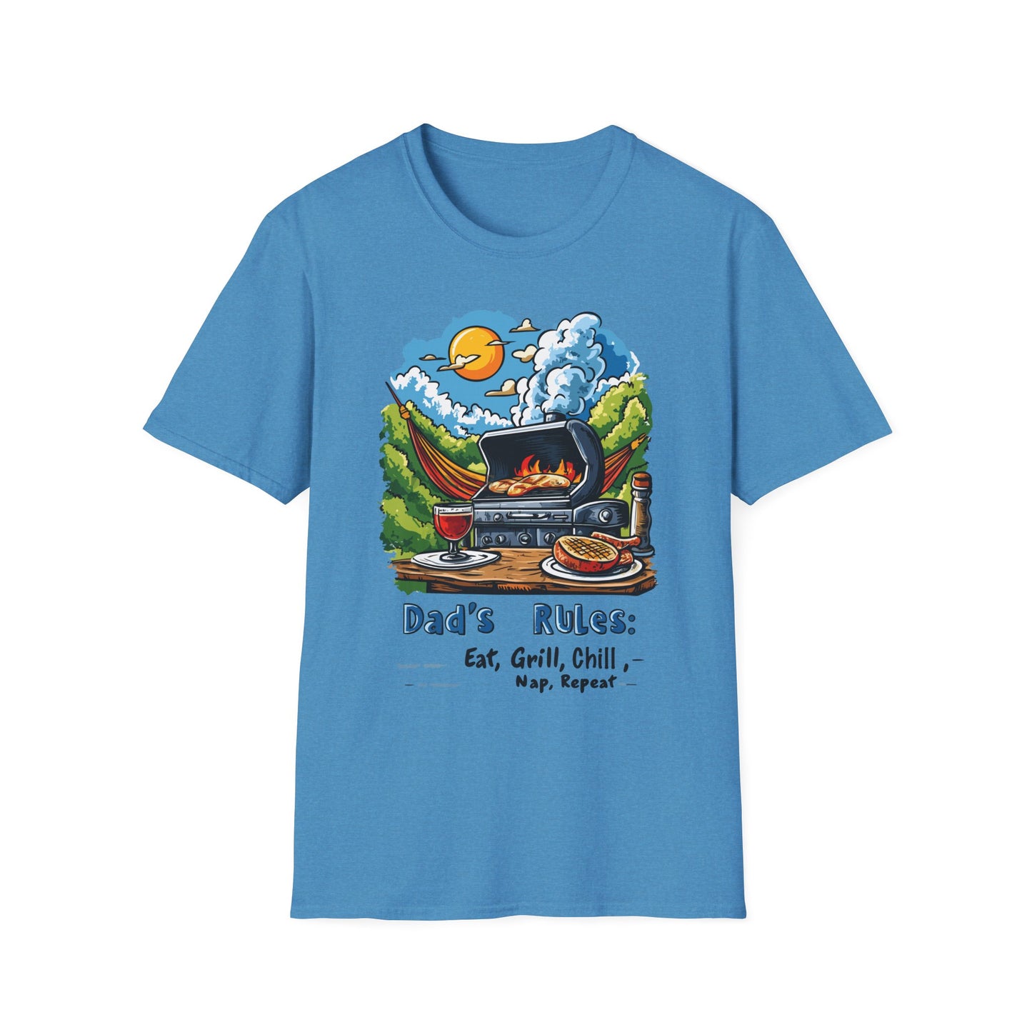 Dad's Rules: Eat Grill Chill, Nap Repeat T-Shirt | Father's Day Gift | Unisex Tee for Dads | Comfortable Casual Wear | Gift for Dad | Fire Theme