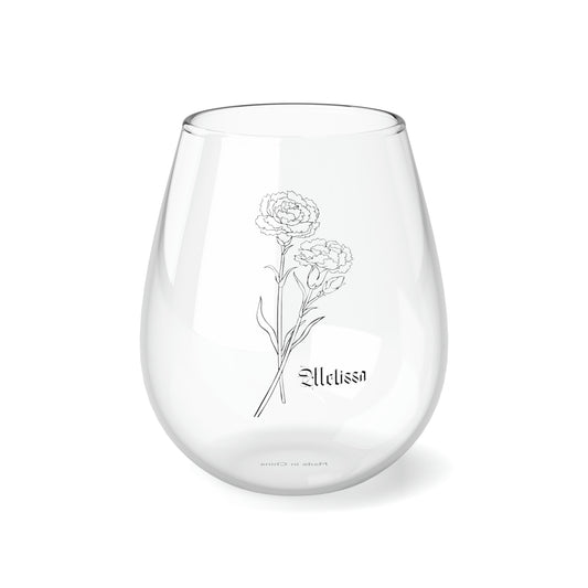 January PERSONALIZED Birth Flower Wine Glass, Birth Flower Gifts, Birth Flower wine glass, Birth Flower Gifts for Women, Gift for coworker, sister gift, birthday gift, Valentine gift, Stemless Wine Glass, 11.75oz