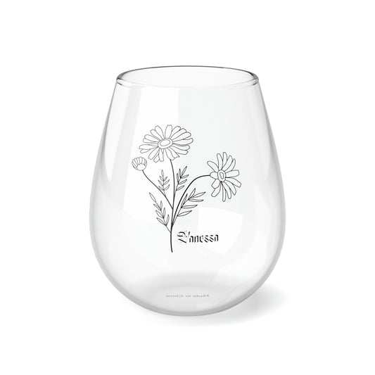 April PERSONALIZED Birth Flower Wine Glass, Birth Flower Gifts, Birth Flower wine glass, Birth Flower Gifts for Women, Gift for coworker, sister gift, birthday gift, Valentine gift, Stemless Wine Glass, 11.75oz