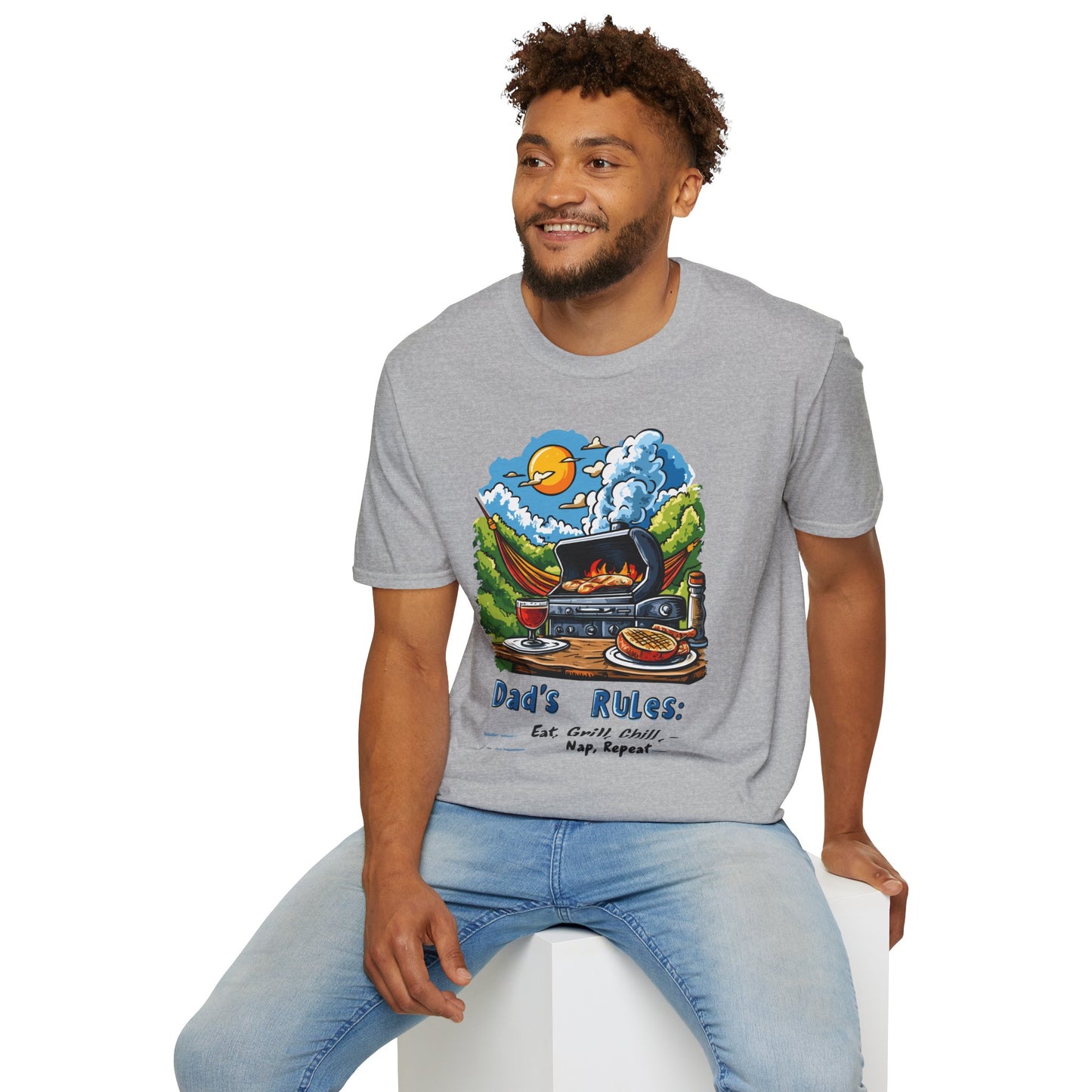 Dad's Rules: Eat Grill Chill, Nap Repeat T-Shirt | Father's Day Gift | Unisex Tee for Dads | Comfortable Casual Wear | Gift for Dad | Fire Theme