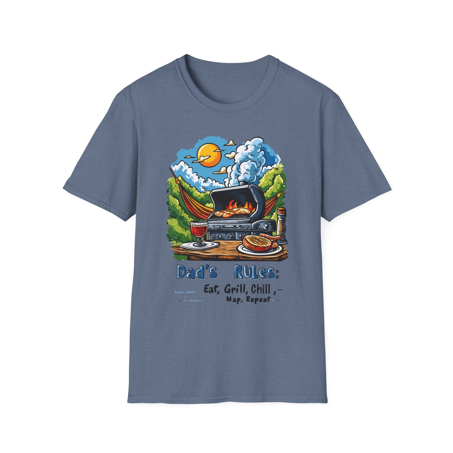 Dad's Rules: Eat Grill Chill, Nap Repeat T-Shirt | Father's Day Gift | Unisex Tee for Dads | Comfortable Casual Wear | Gift for Dad | Fire Theme