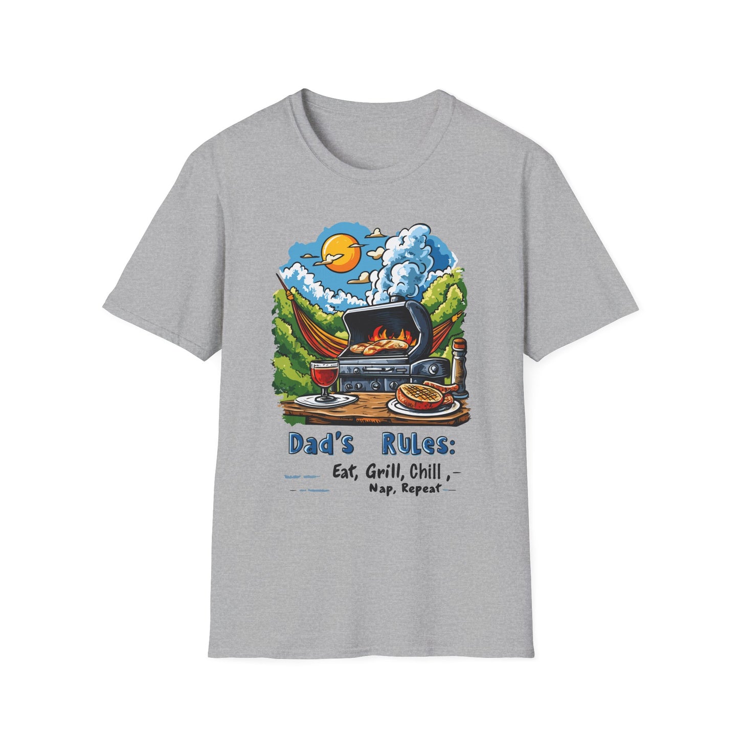 Dad's Rules: Eat Grill Chill, Nap Repeat T-Shirt | Father's Day Gift | Unisex Tee for Dads | Comfortable Casual Wear | Gift for Dad | Fire Theme