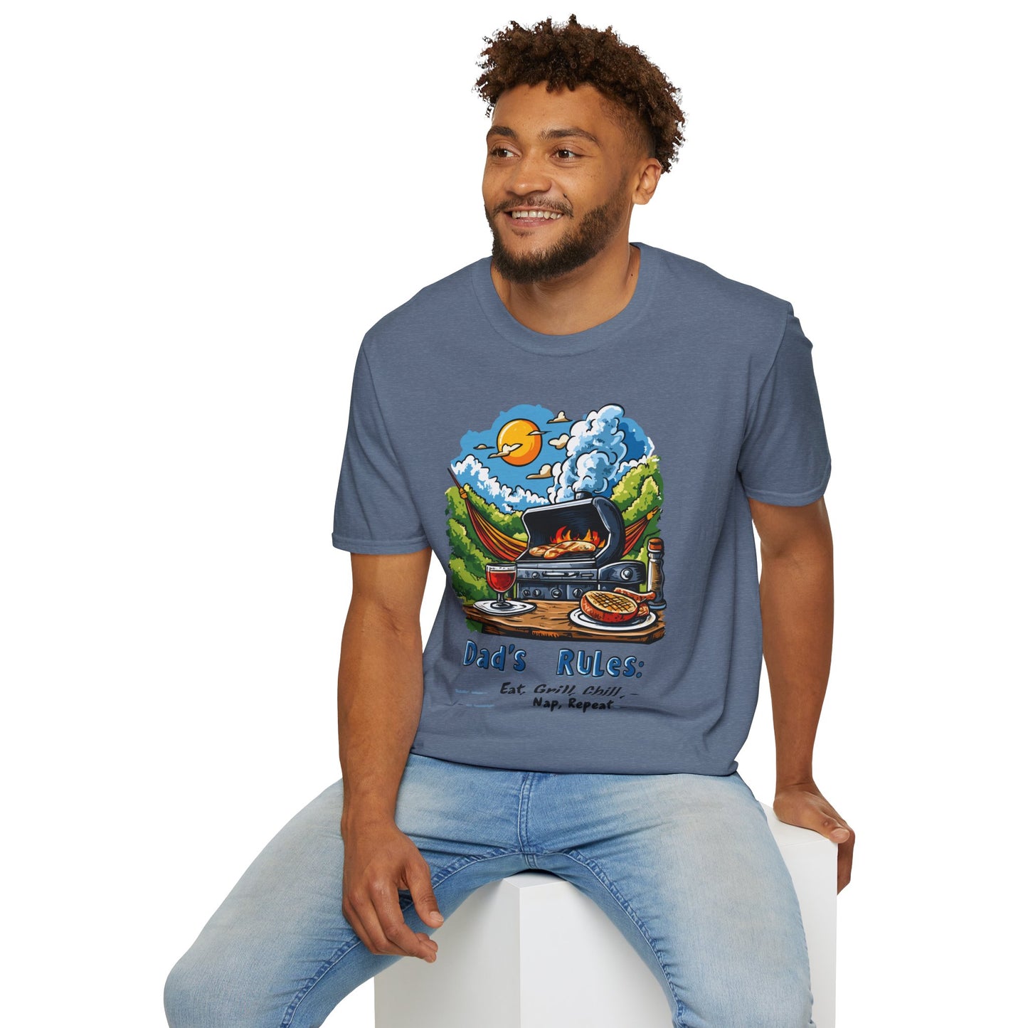 Dad's Rules: Eat Grill Chill, Nap Repeat T-Shirt | Father's Day Gift | Unisex Tee for Dads | Comfortable Casual Wear | Gift for Dad | Fire Theme