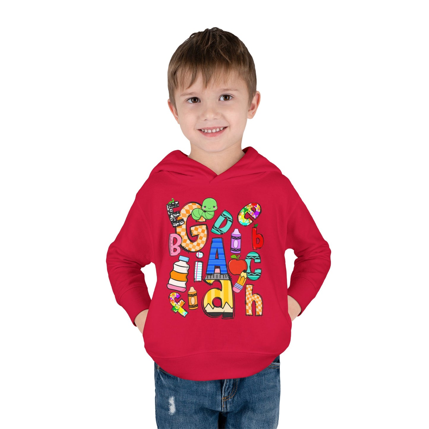 Alphabet Toddler Pullover Hoodie: Colorful Unisex Fleece Sweatshirt