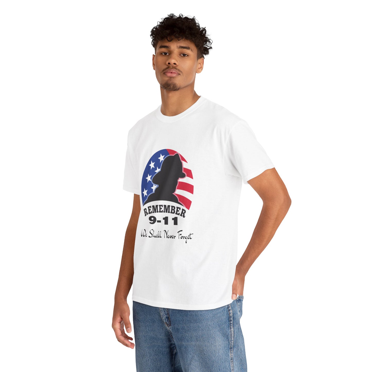 We Shall Never Forget 9/11 T-shirt, Unisex Heavy Cotton Tee, Veteran T-Shirt, Patriot Day Gift, Patriotic Shirt, D-Day Shirt, Twin Towers Tee