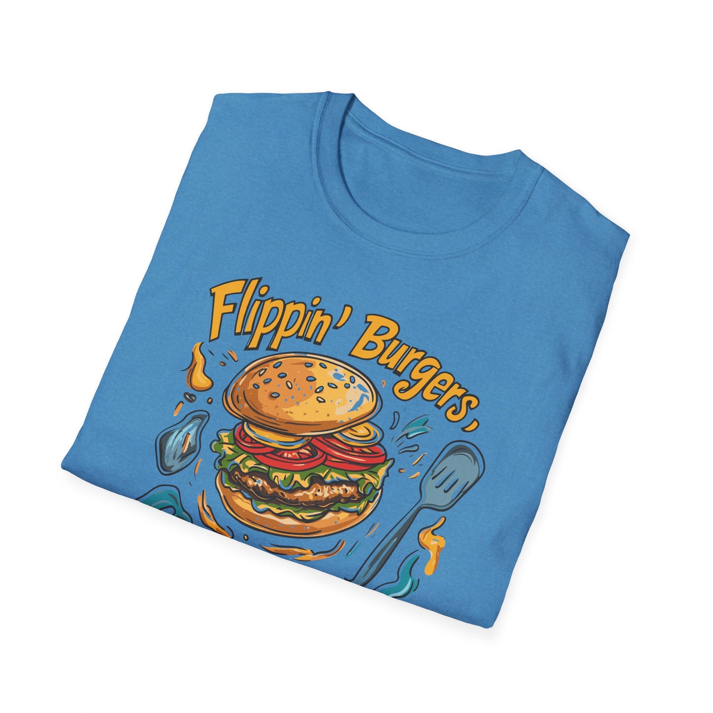 Flippin' Burgers Droppin Punchlines T-Shirt | Father's Day Gift | Unisex Tee for Dads | Comfortable Casual Wear | Gift for Dad | Fire Theme