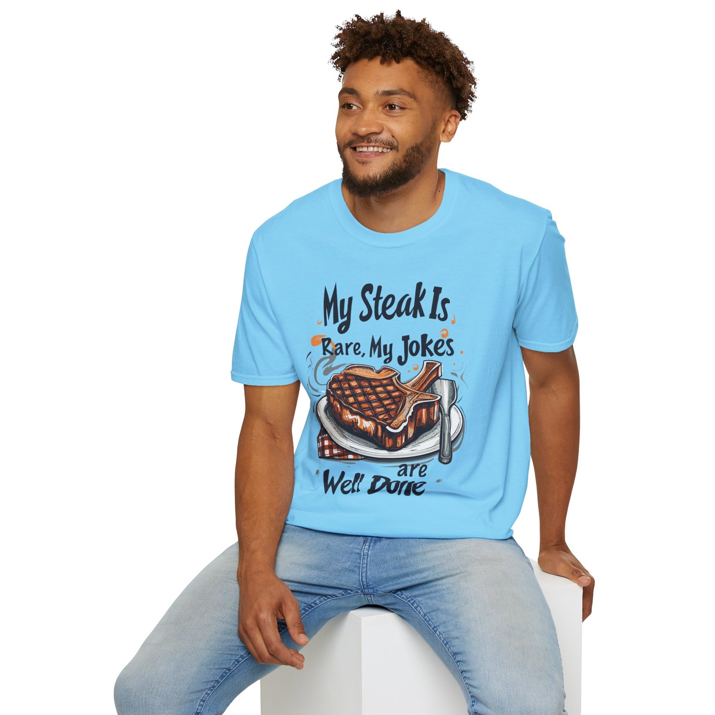 My Steak is Rare My Jokes Well Done T-Shirt | Father's Day Gift | Unisex Tee for Dads | Comfortable Casual Wear | Gift for Dad | Fire Theme