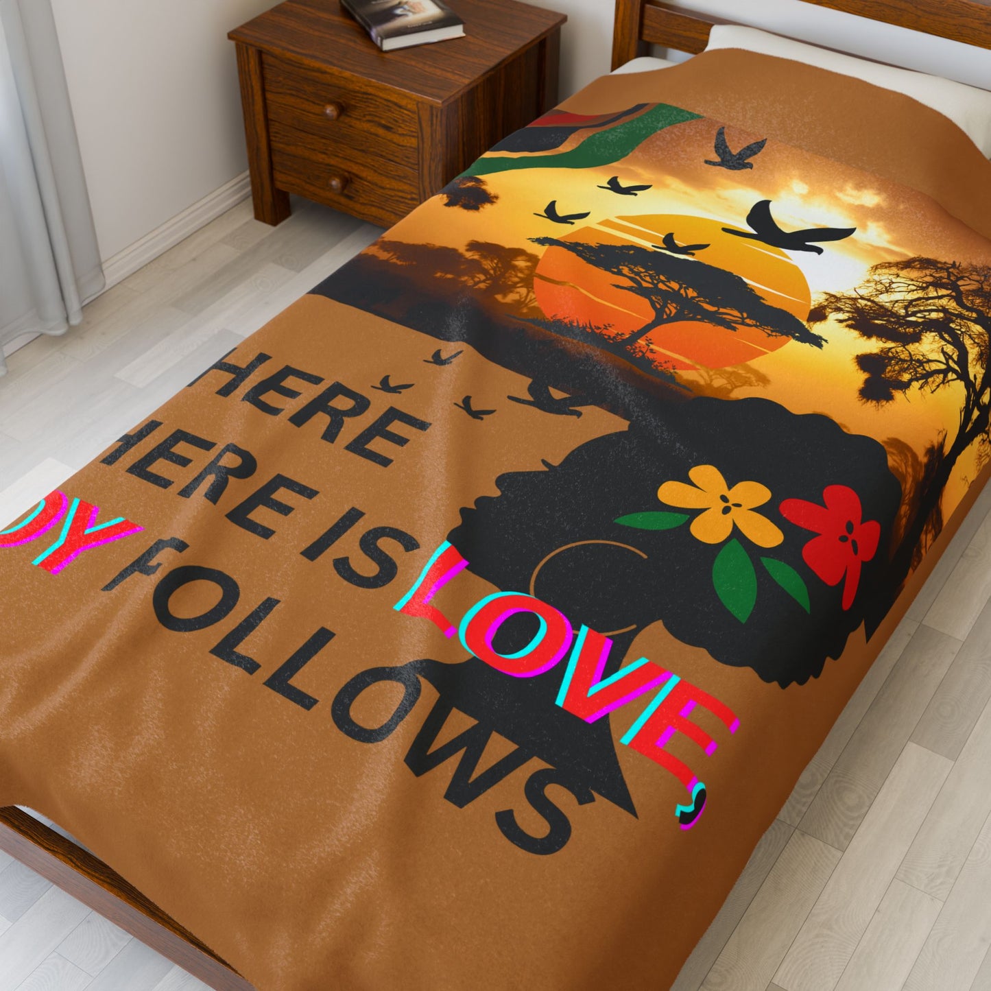 Vibrant Love and Joy Plush Blanket – Cozy Home Essential, Gift for Friends & Family, Perfect for Winter, Self-Care, Affirmation, Ethnic African Decor