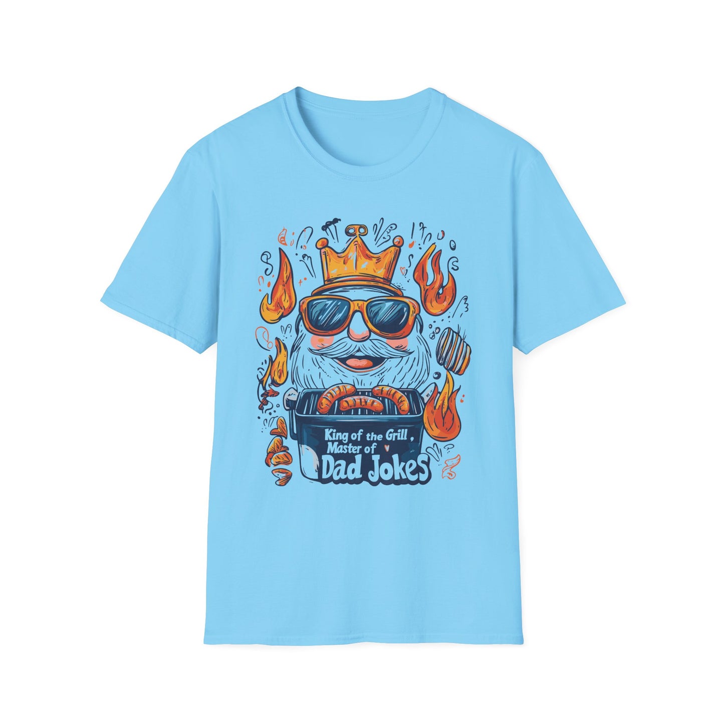 King of the Grill, Master of Dad Jokes T-Shirt | Father's Day Gift | Unisex Tee for Dads | Comfortable Casual Wear | Gift for Dad | Fire Theme