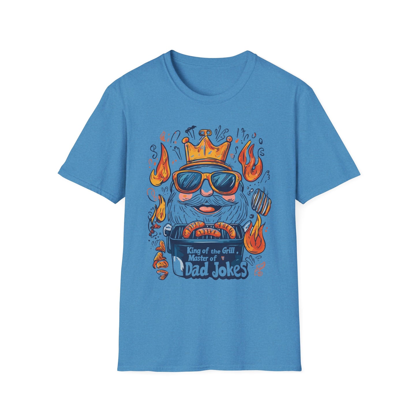 King of the Grill, Master of Dad Jokes T-Shirt | Father's Day Gift | Unisex Tee for Dads | Comfortable Casual Wear | Gift for Dad | Fire Theme