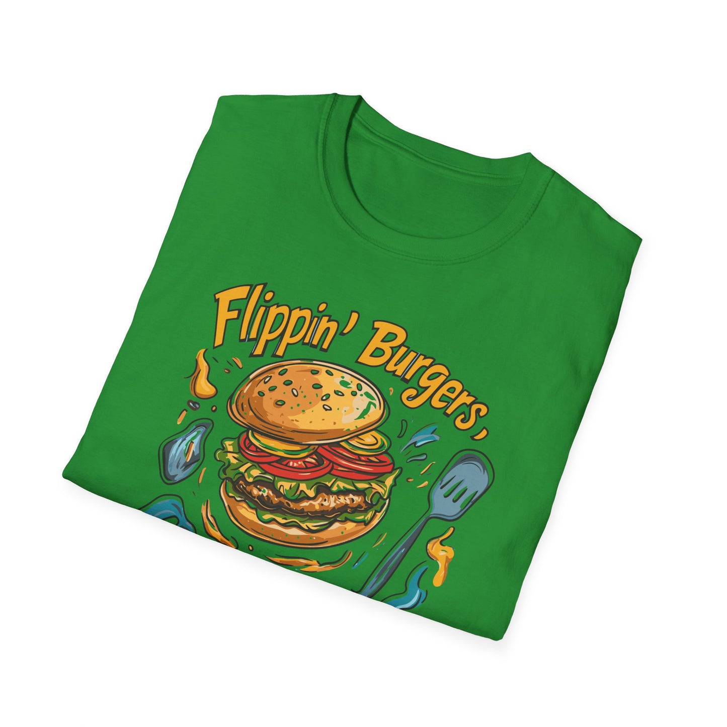 Flippin' Burgers Droppin Punchlines T-Shirt | Father's Day Gift | Unisex Tee for Dads | Comfortable Casual Wear | Gift for Dad | Fire Theme