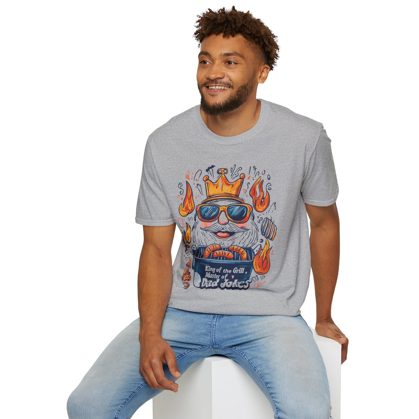 King of the Grill, Master of Dad Jokes T-Shirt | Father's Day Gift | Unisex Tee for Dads | Comfortable Casual Wear | Gift for Dad | Fire Theme