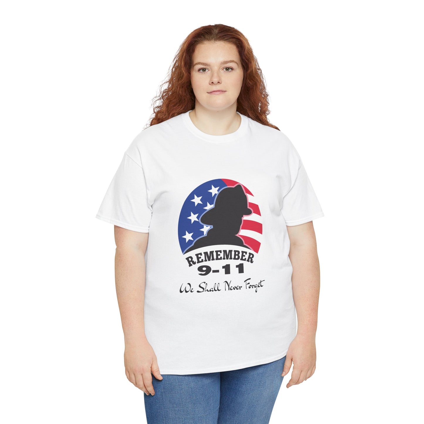 We Shall Never Forget 9/11 T-shirt, Unisex Heavy Cotton Tee, Veteran T-Shirt, Patriot Day Gift, Patriotic Shirt, D-Day Shirt, Twin Towers Tee