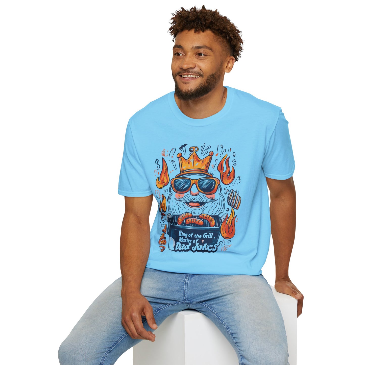 King of the Grill, Master of Dad Jokes T-Shirt | Father's Day Gift | Unisex Tee for Dads | Comfortable Casual Wear | Gift for Dad | Fire Theme
