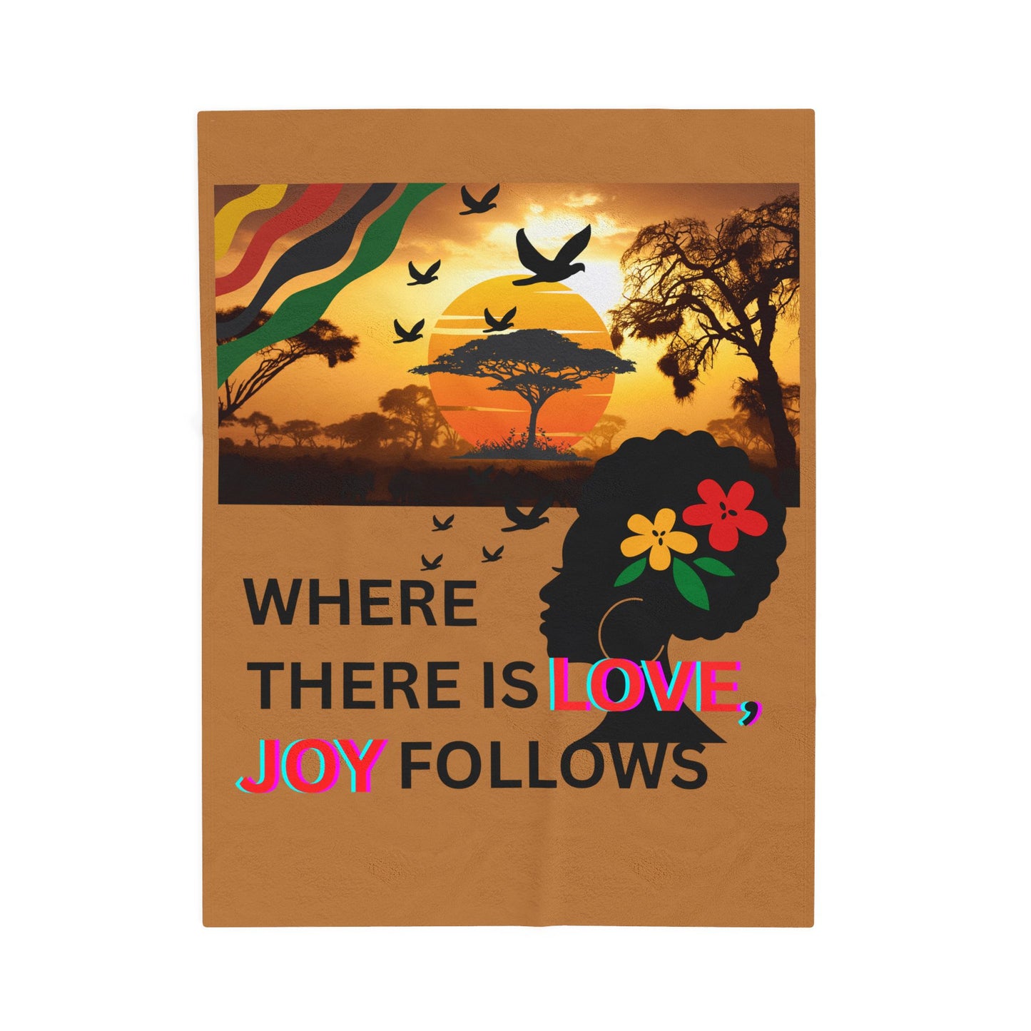 Vibrant Love and Joy Plush Blanket – Cozy Home Essential, Gift for Friends & Family, Perfect for Winter, Self-Care, Affirmation, Ethnic African Decor