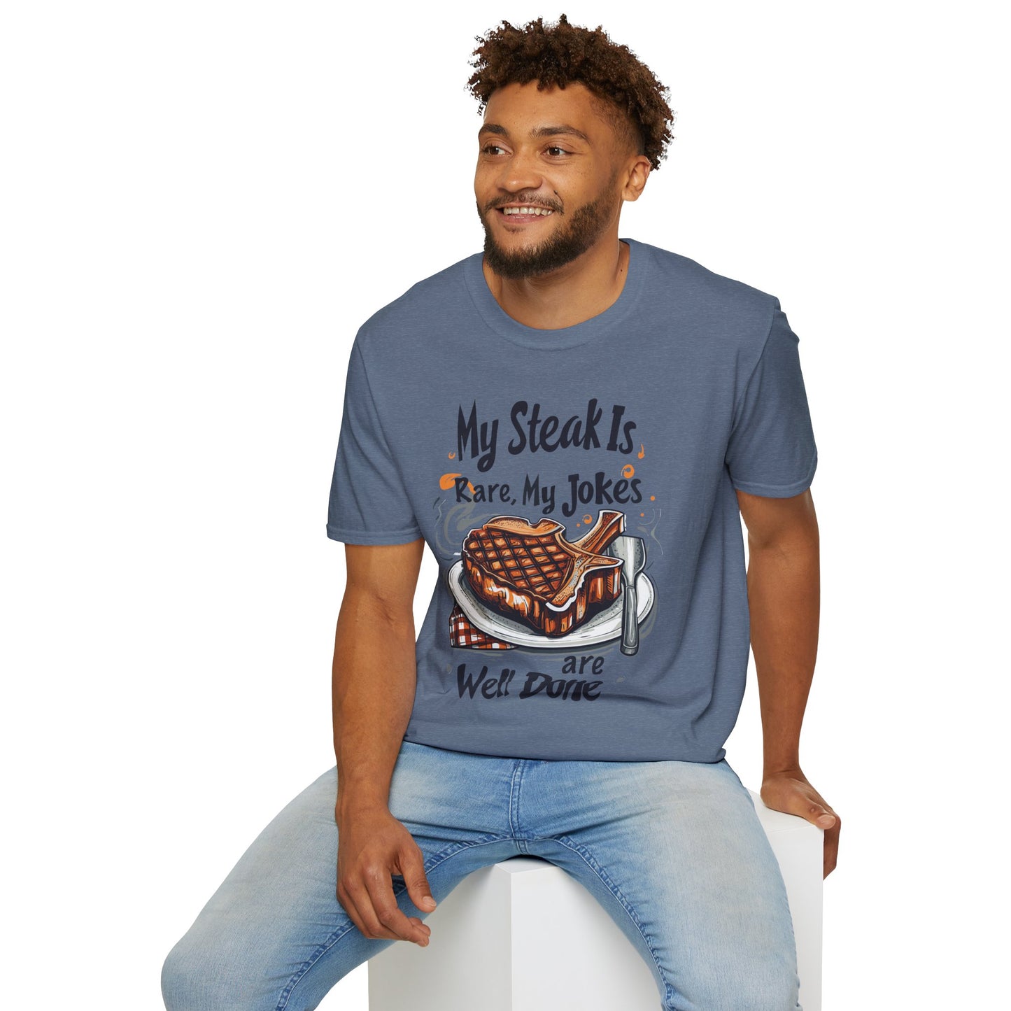 My Steak is Rare My Jokes Well Done T-Shirt | Father's Day Gift | Unisex Tee for Dads | Comfortable Casual Wear | Gift for Dad | Fire Theme
