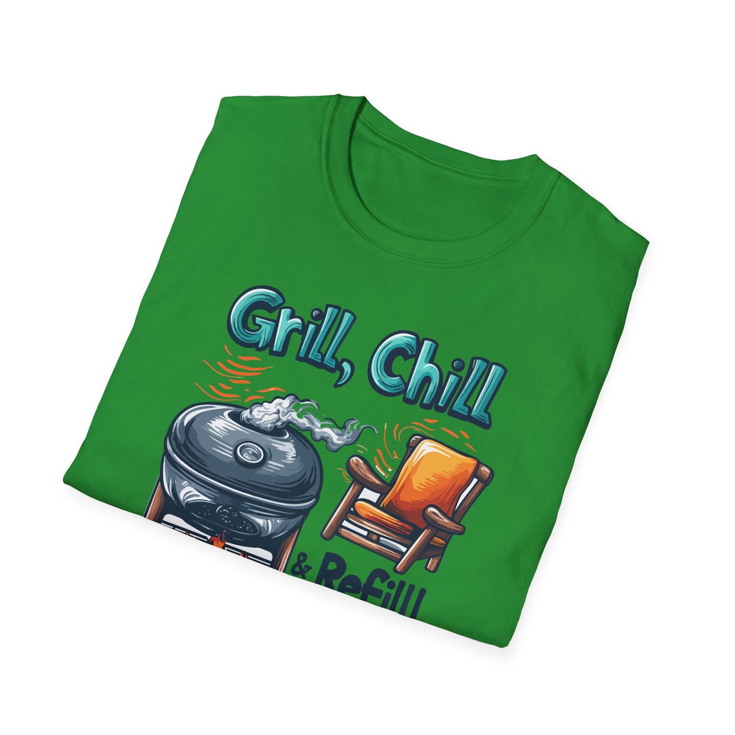 Grill, Chill With Coffee T-Shirt | Father's Day Gift | Unisex Tee for Dads | Comfortable Casual Wear | Gift for Dad | Fire Theme
