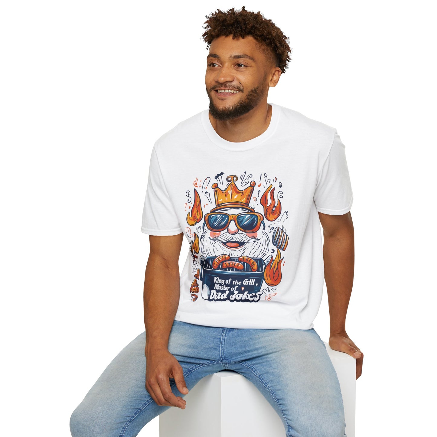 King of the Grill, Master of Dad Jokes T-Shirt | Father's Day Gift | Unisex Tee for Dads | Comfortable Casual Wear | Gift for Dad | Fire Theme