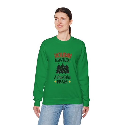 Happy Wishes & Mistletoe Kisses Unisex Heavy Blend Crewneck Sweatshirt, Funny T-shirt, Christmas Shirt, Christmas Slogan Shirts, Christmas Sweater, Santa Shirt