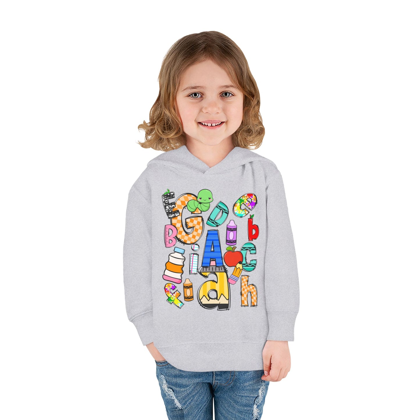 Alphabet Toddler Pullover Hoodie: Colorful Unisex Fleece Sweatshirt