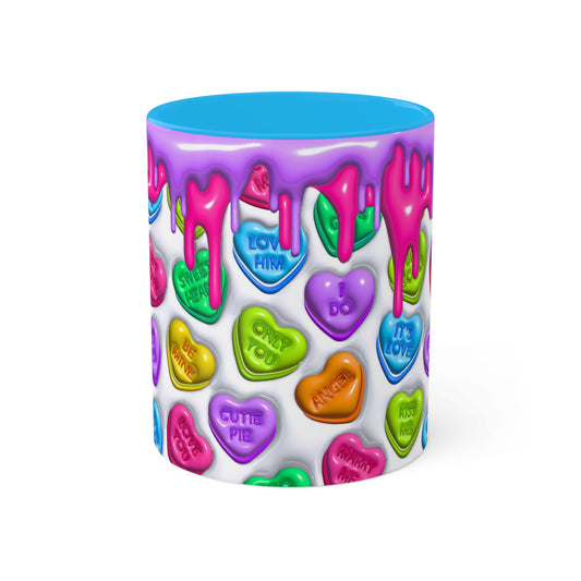 3D Valentine heart mug, Funny Valentine Heart Candy, Inflated 3D Mug wrap, heart candy mug, conversation heart mug, Colorful Mugs, 11oz