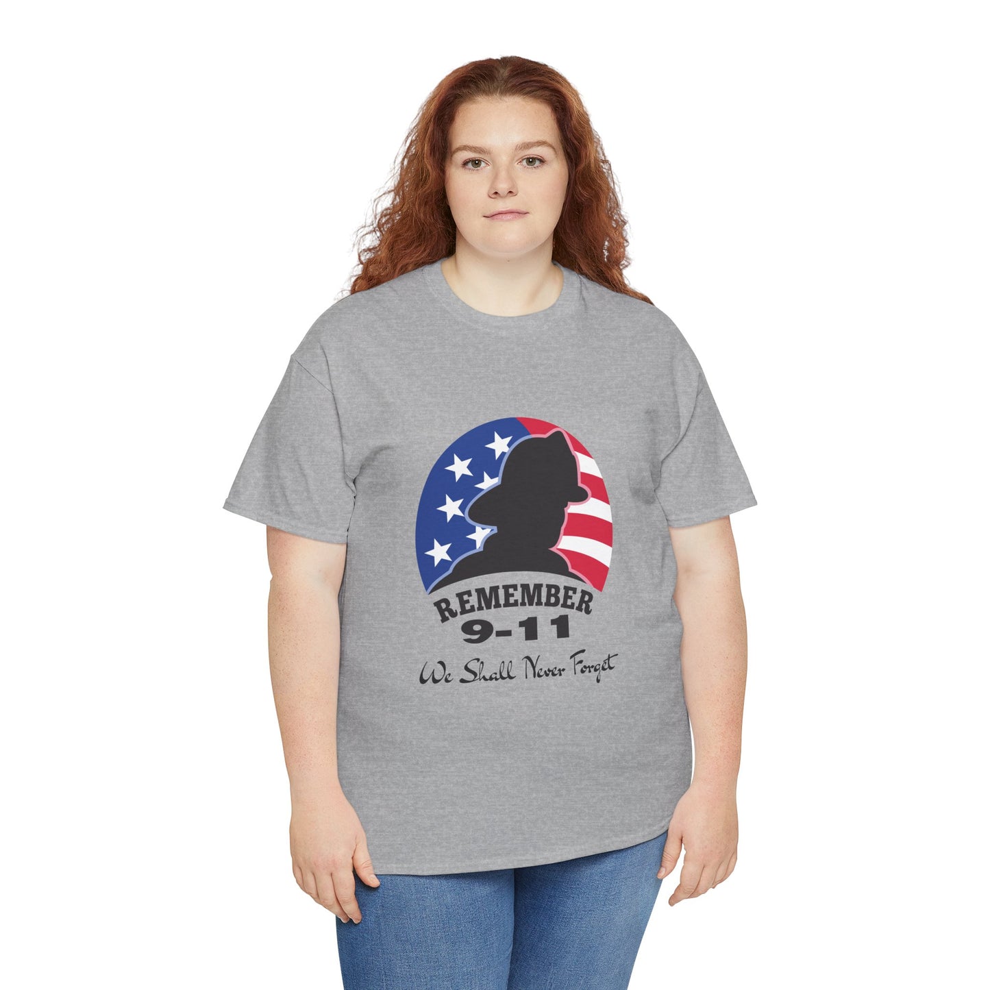We Shall Never Forget 9/11 T-shirt, Unisex Heavy Cotton Tee, Veteran T-Shirt, Patriot Day Gift, Patriotic Shirt, D-Day Shirt, Twin Towers Tee