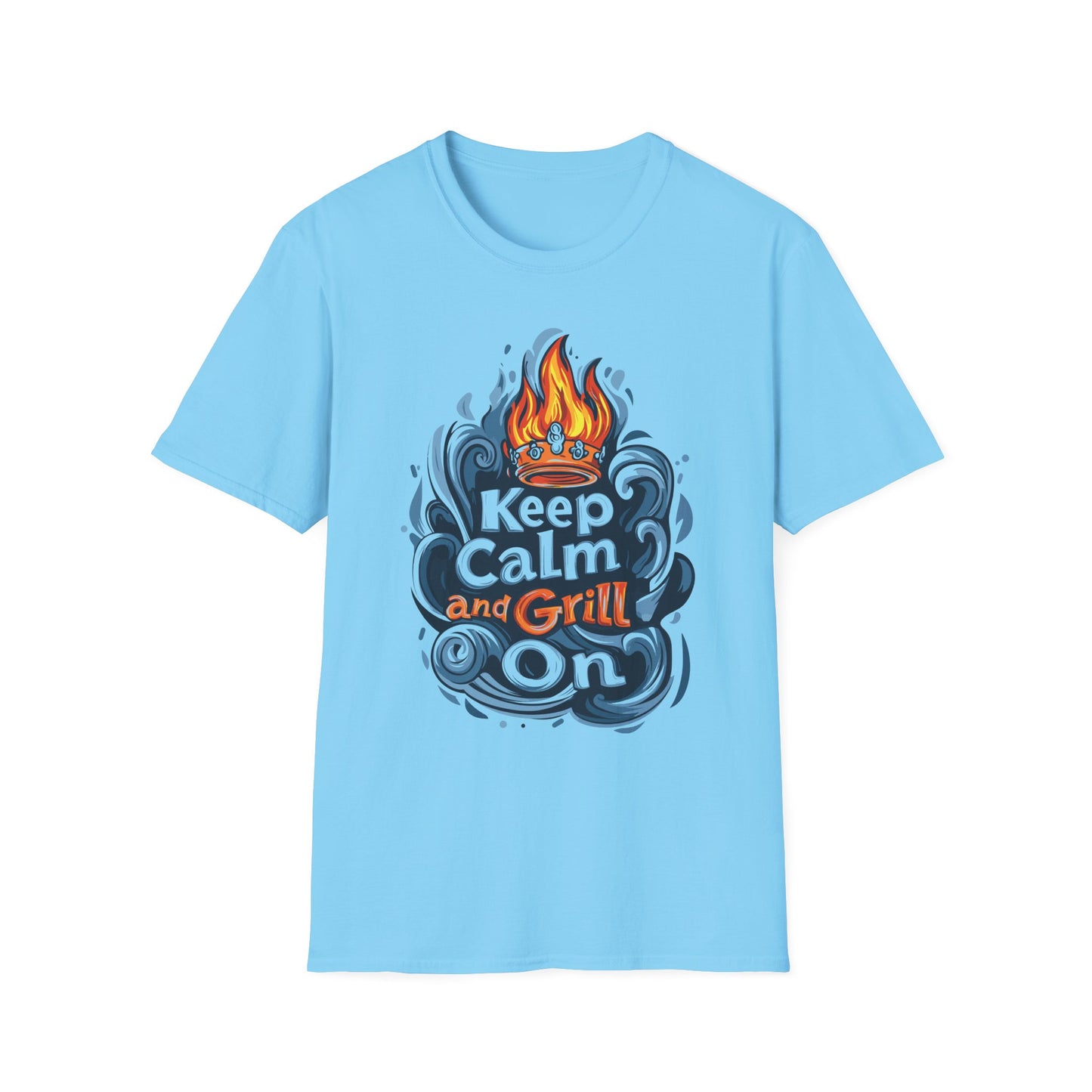 Keep Calm and Grill On T-Shirt | Father's Day Gift | Unisex Tee for Dads | Comfortable Casual Wear | Gift for Dad | Fire Theme