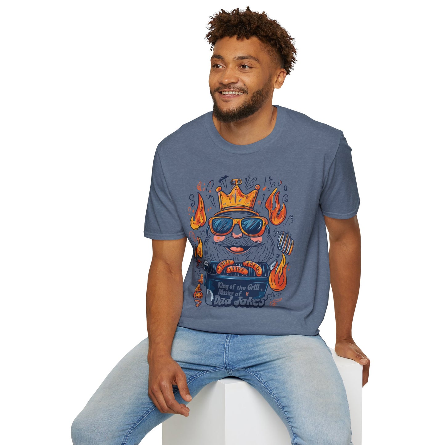King of the Grill, Master of Dad Jokes T-Shirt | Father's Day Gift | Unisex Tee for Dads | Comfortable Casual Wear | Gift for Dad | Fire Theme