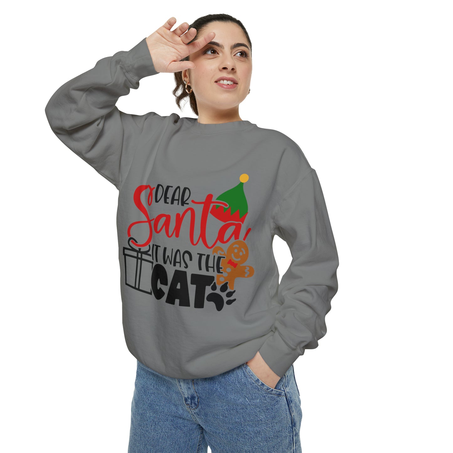 Dear Santa It Was the Cat Unisex Garment-Dyed Sweatshirt, Dear Santa Dog Shirt, Christmas Shirt, Family Christmas Shirt, Dog Shirt, Animal Lover Shirt, Dog Lover Tee