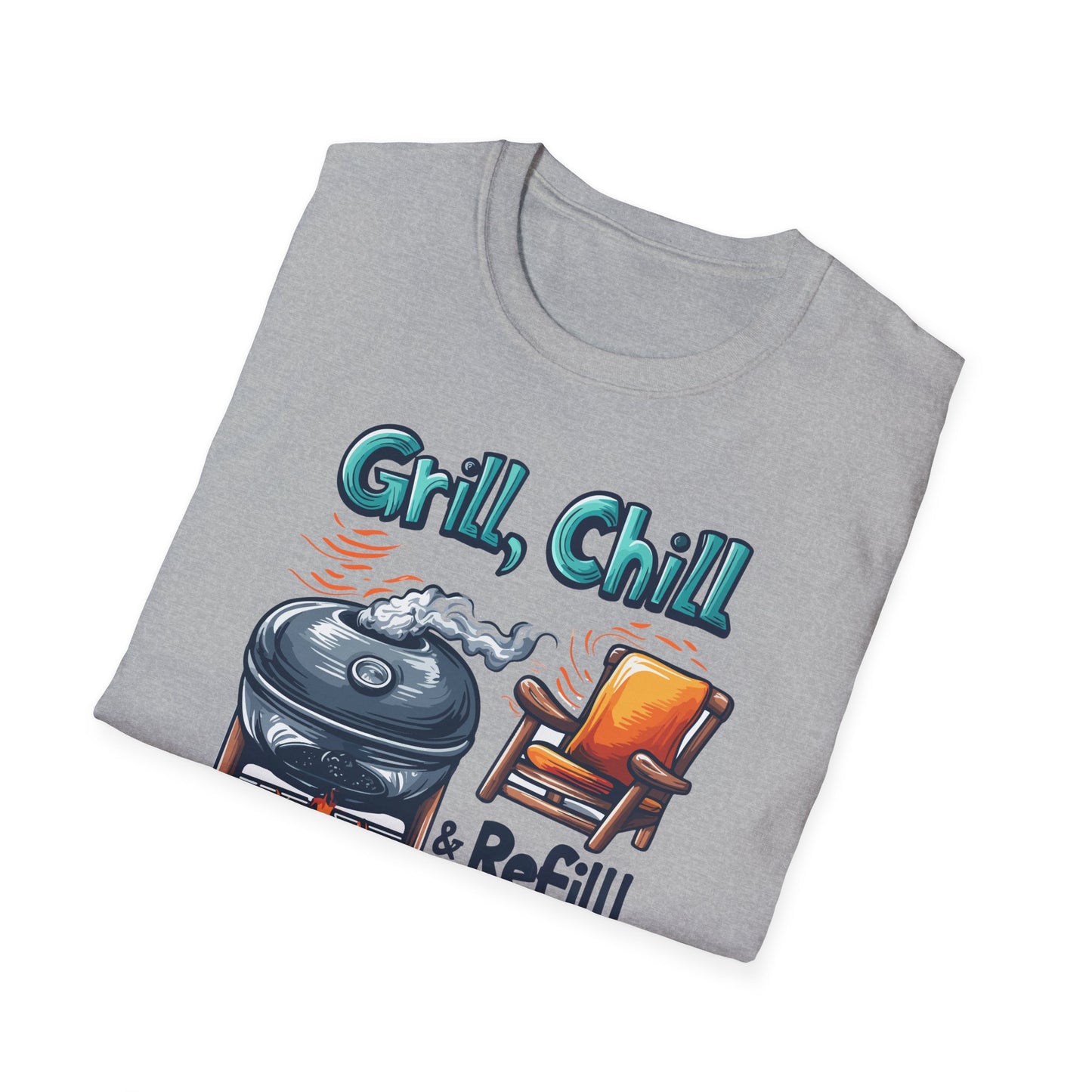 Grill, Chill With Coffee T-Shirt | Father's Day Gift | Unisex Tee for Dads | Comfortable Casual Wear | Gift for Dad | Fire Theme